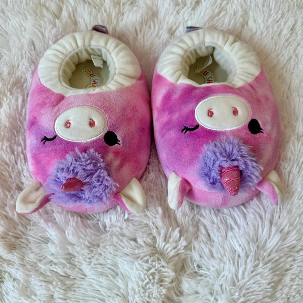Squishmallows Unicorn Plush Slippers Girls Size 13 Pink Purple Cozy House Shoes